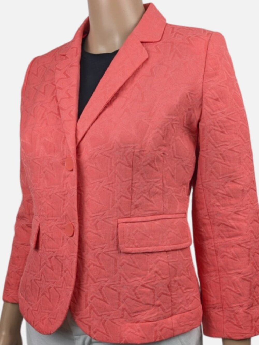 Princess Vera Wang Cropped Blazer Med V-Neck Roll-able Sleeves Coral Chic lined